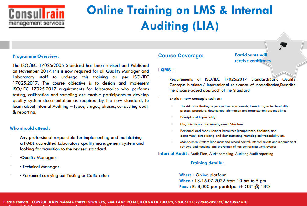 Online Training on LMS & Internal Auditing (LIA) By ConsulTrain