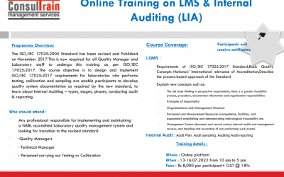 Online Training on LMS & Internal Auditing (LIA) By ConsulTrain