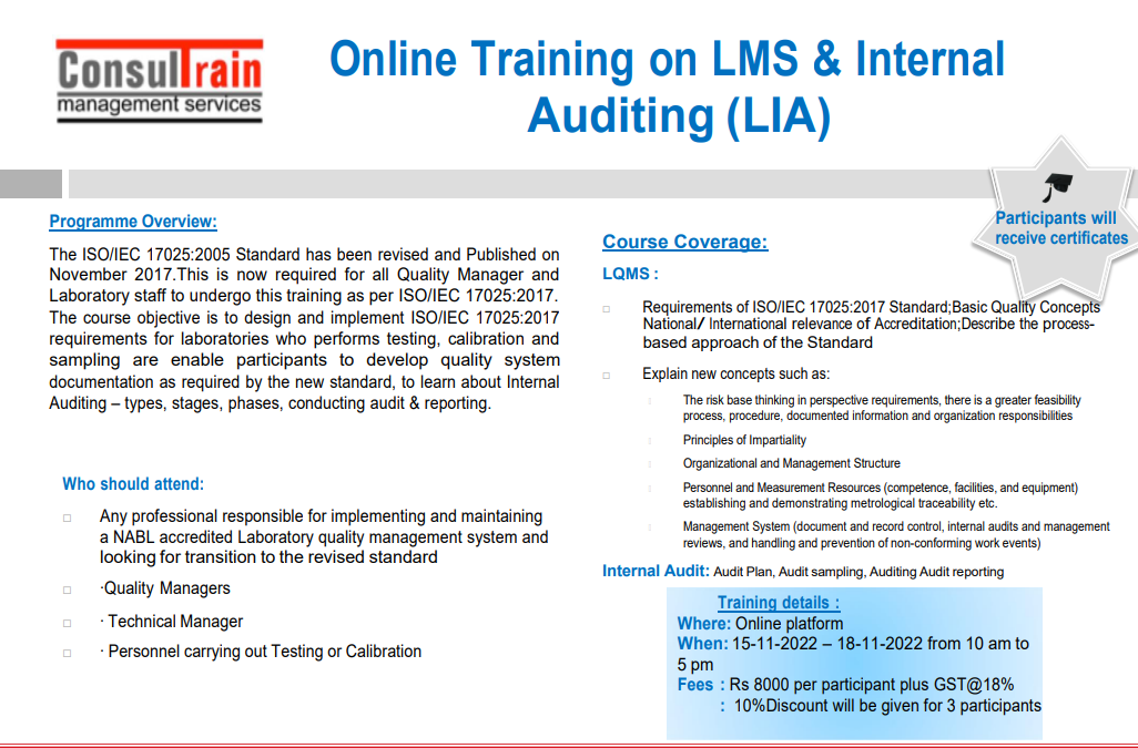 Online Training on LMS & Internal Auditing Nov 2022